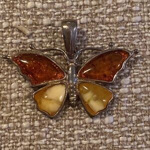 Sterling Butterfly Pendant with Art Glass Wings